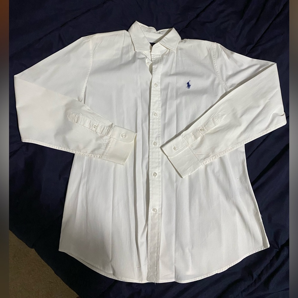 Boys Ralph Lauren Long Sleeve Button Up, Large, White